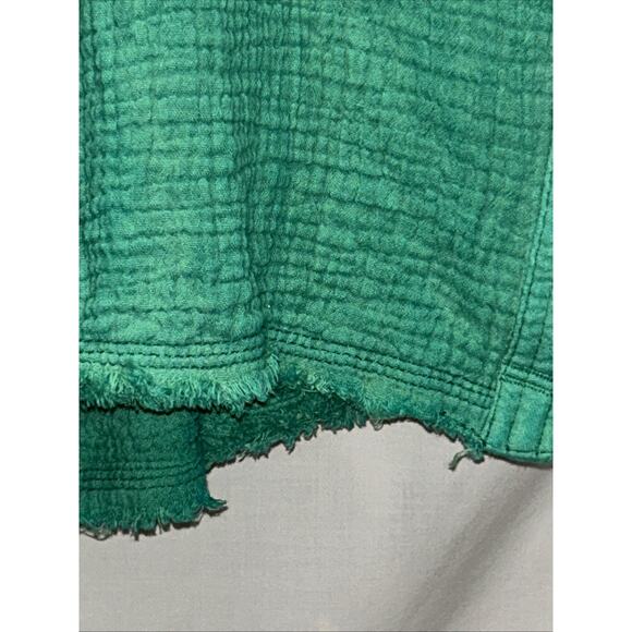 We The Free Medium Cardiff Cotton Gauze Shirt Green Oversized Lagenlook Raw Hem - Picture 6 of 12